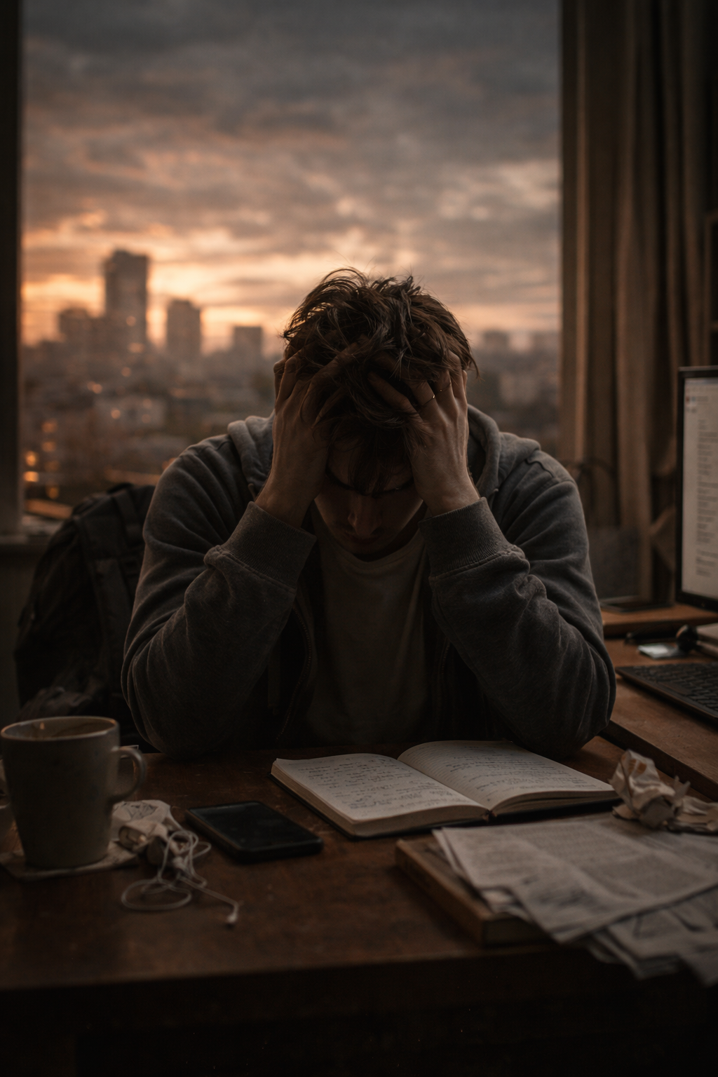 Persona estresada y exhausta intentando trabajar